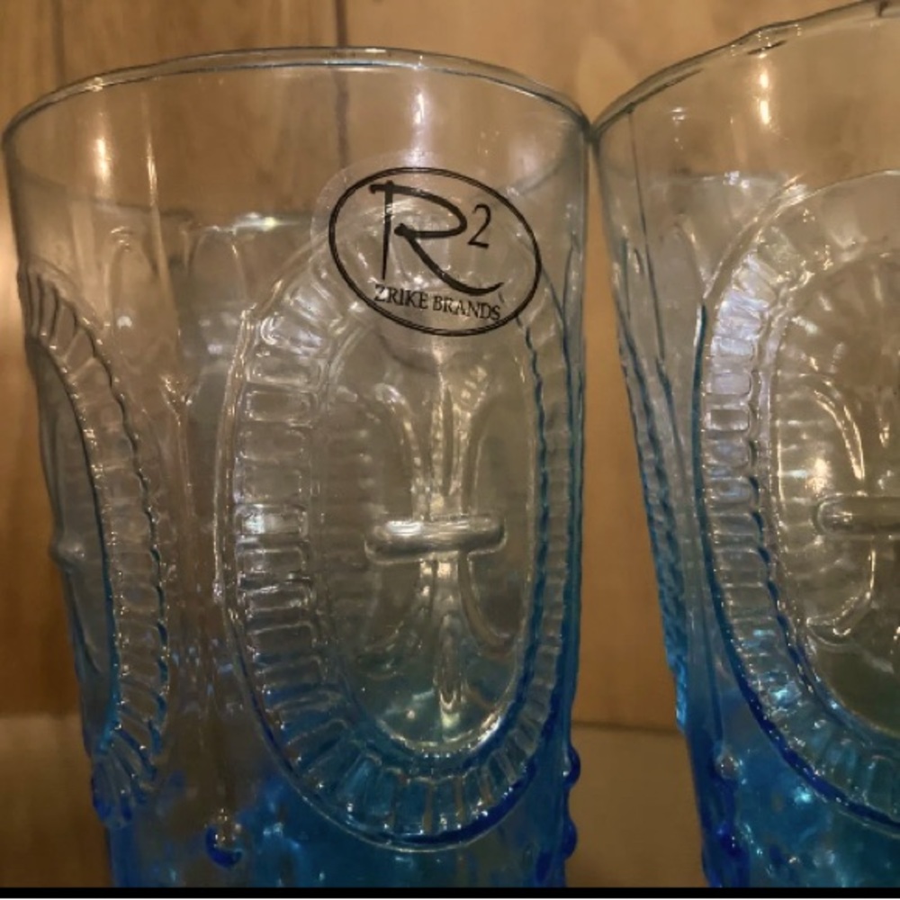 Zrike Renaissance 14 Oz Tumbler Sapphire Blue Iridescent  6” Beautiful 4 Piece
